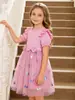 Vestido para niña, nuevo y elegante vestido de princesa de malla colorida con mariposas, vestido abullonado para niños, vestido de moda para niña