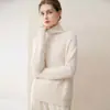 Suéter de cachemir 100% puro estilo perezoso para mujer, cuello alto, grueso, tejido de punto, manga raglán, corte holgado, capa base