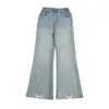 Calça Jeans Feminina 2026 Outono Novo Estilo Crianças Médias e Grandes Cintura Alta Emagrecedora Micro Flare Bordada Laço Calças Compridas