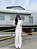 Conjunto Esportivo Casual Branco para Mulheres 2026 Nova Moda de Verão Emagrecedor Camiseta de Manga Curta Calça Wide Leg Conjunto de Duas Peças