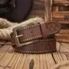 Cinturón de Cuero Tachonado para Mujer con Patrones Tallados, Cinturón Estilo Étnico, Transfronterizo Vintage Occidental Repujado Estilo Nuevo Cinturón de Vaquero