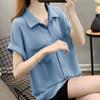 2023 Nova Moda Solta Cobrindo a Barriga Elegante Camisa de Chiffon de Alta Qualidade Top Feminino Verão Fina Camisa de Manga Curta para Mulheres