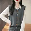 Chaleco de Punto de Algodón Puro Versátil y Colorido con Botones, Cárdigan Tejido para Mujer, Chaleco Chaqueta Vintage sin Mangas para Superponer