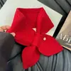 Bufanda Pequeña de Punto Cruz de Color Mixto Dulce para Mujer Otoño e Invierno Nuevo Estilo Coreano Versátil Cálida Bufanda de Lana para la Columna Cervical