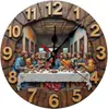 Reloj de Pared de Alto Gama Transfronterizo con Efecto 2D Hoja Verde Moda Creativo Decorativo de Cuarzo Sala de Estar Silencioso de Madera