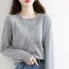 Suéter de Cachemira Auténtico Estilo Nuevo Familia Ge Primavera/Otoño 2026 Cárdigan de Lana Gris de Alto Grado Suéter de Punto Superior Cuello Redondo para Mujer