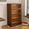 Librero a prueba de polvo de madera maciza integrado en la pared, gabinete de almacenamiento color nogal, gabinete de almacenamiento de pie, librero para el hogar