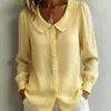 Camisa de lino para mujer, diseño cruzado europeo y americano 2026, nicho, para el trabajo, manga larga, holgada, cuello en V, para todas las estaciones