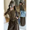Conjunto para Meninas 2026 Primavera e Outono Novo Estilo Coreano Top Listrado Calça de Cintura Alta Solta Conjunto de Duas Peças da Moda