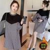 Ropa para mujeres embarazadas otoño e invierno moda estilo occidental cuello redondo pata de gallo madre embarazada talla grande cubre barriga no muestra Huai estilo commuter traje