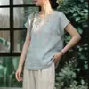 Nuevo top bordado de manga corta para mujer, estilo chino, retro y artístico, fino y holgado para verano, talla grande, moderno