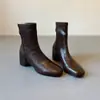 Versión de cuero ~6CM de aumento interior de cuero genuino punta cuadrada botines elásticos para mujer 2026 nuevos botines versátiles ajustados Botas Martin