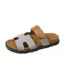 Pantuflas de comercio exterior para mujer, nuevo estilo 2025, diseño color block, casual y versátil, suela gruesa, con correas de velcro, sandalias de playa de moda