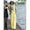 Moda Outono Feminino High-End Estiloso Jovem Estampa Europeia Camisa Calça de Pernas Largas Solta Conjunto de Duas Peças