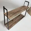 Estante Flotante de 2 Niveles Almacenamiento para Baño Colgante de Pared Lavandería Dormitorio Cocina Organizador Metal Estilo Rústico Natural Madera
