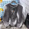 Colete de tricô redondo, curto, de caimento solto para mulheres, nova coleção de outono, suéter versátil roxo, efeito emagrecedor, top estilo japonês