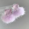 Pendientes de bola de pelo morado para otoño e invierno, elegantes y bonitos, con diseño de nicho de aguja de plata S925, con forma cuadrada y moderna.