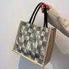 Bolso escolar casual de lino de alta gama de gran capacidad para mujer, bolso de hombro tipo tote de moda, bolso de compras portátil estilo coreano