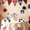 Faixa de aniversário temática de beisebol transfronteiriça, faixa estilo esportes americanos, decoração suspensa espiral, topo de bolo e itens decorativos
