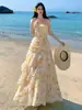 Vestido Estampado con Volantes Estilo Francés para la Costa, Romántico, Cálido, Hermoso, Lujoso, Vestido Sirena de Playa para Vacaciones