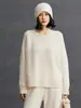Nueva camisa básica versátil de punto de cachemira pura para mujer de otoño e invierno, ajuste holgado, corte ajustado, cuello redondo, ropa interior cálida, suéter de punto de manga larga