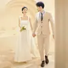 Vestido de Novia Ligero Estilo Francés Nuevo de Verano, Vestido Satinado sin Tirantes, Vestido Blanco Estilo Bosque para Registro de Matrimonio y Compromiso, Vestido con Lazo
