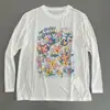 Camiseta Branca com Estampa Floral Respirável de Lyocell, Manga Longa, para Primavera e Verão, Feminina, Fina, Solta, Emagrecedora, Protetora Solar Cover-Up