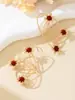 Un Par de Pendientes de Patchwork Floral Dorado-Rojo, Pendientes Vintage Elegantes Exagerados para Banquetes y Festivales