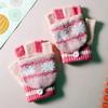 Guantes de Punto Rayado Estilo Coreano de Doble Capa Engrosados Cálidos de Medio Dedo para Bebés Niños y Niñas de Guardería Resistentes al Frío de Invierno con Cubierta Plegable