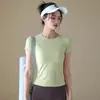 Top de fitness de punto sin costuras con cuello redondo para mujer, camiseta de yoga, ropa para el día a día, pilates, elástico, ajustado, manga corta