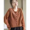Cárdigan de Punto Bordado Retro para Mujer Primavera y Otoño Nuevo Holgado Cuello Redondo Manga Larga Chaqueta Suéter Top Casual que Reduce la Edad