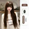 Peluca Wan Ning mujer negro largo liso cabello largo liso estilo coreano atmósfera cara redonda adelgazante natural versátil transpirable cobertura completa de cabeza
