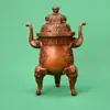 Incensário de Cobre Auspicioso Ruyi Padrão de Longevidade Três Pés Antigo Decorações para Casa Sala de Chá Entrada Escritório Ornamentos Auspiciosos