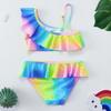 Traje de Baño para Niñas Color Arcoíris 2025 Lindo Hombro Cruzado Traje de Baño de Spa para Niñita