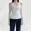 Pure Desire Camiseta de Manga Larga con Cuello Halter en V para Chica Picante para Mujer 26 Otoño Nuevo Ajustada Favorecedora Capa Base Ropa Interior Top de Color Sólido