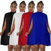 K10323 AliExpress Amazon europeu e americano explosões mulheres de cor sólida bat manga plissado solto vestido chiffon novo