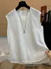 2026 Verano Nuevo Estilo Algodón y Lino Talla Grande Moda Elegante Abertura Lateral Sin Mangas Cuello Redondo Chaleco Top