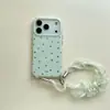 Estilo Coreano Cor Dourada Bolinhas Compatível com Capa de Celular iPhone 17 Pro Max Apple 16 Pro Gancho Portátil 15P Feminino
