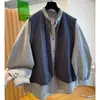 Camisa de Cuadros para Mujer Nueva Holgada Moda para Superponer Este Año Popular Chaleco Patchwork Falso Dos Piezas Top Otoño