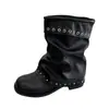 Botas Longas Retrô Bico Fino com Rebites Femininas 2026 Nova Coleção Outono Inverno Versátil Emagrecedoras Estilo Europeu Americano Botas franzidas de cano médio