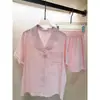 Conjunto de Pijama Rosa de Renda Doce de Alta Qualidade para Mulheres, Conjunto de Shorts de Manga Curta para o Verão, Confortável para Ficar em Casa, Pode Ser Usado Fora