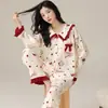 Algodón Lycra Pijama de Manga Larga para Mujer 2026 Nuevo Primavera y Otoño Dibujos Animados Dulce Holgado Conjunto de Cardigan Ropa de Casa