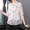 Camisa de Gasa para Mujer Estilo Western Reductora de Edad 2022 Nuevo Llegado de Verano Talla Grande Moda Aspecto Delgado Camisa Pequeña Top de Manga Corta para Madre de Mediana Edad