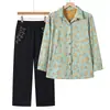 Camisa de Algodão Feminina para Pessoas de Meia-Idade e Idosos Camisa de Manga Longa da Vovó Conjunto de Cardigã com Gola de Algodão 100% para Mãe de 60 Anos Primavera e Outono