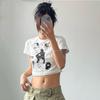 Verão Novo Puxador de Gola Redonda Manga Curta Carta Impressão Umbigo Europeu e Americano Feminino Top T-shirt