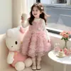 Conjunto de Vestido de Otoño para Niñas Vestido de Malla Estiloso de Manga Larga con Volantes para Niños Vestido de Princesa de Moda para Bebé Primavera/Otoño