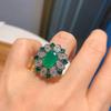 Agite o som do anel feminino mais vendido no exterior, micro diamante denier em forma de anel de zircônia corindo vermelho, simulação de contas coloridas no atacado