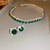 Set de Joyería de Alta Gama Estilo Palacio Francés Pendientes Redondos Florales de Gota de Agua con Incrustaciones de Diamantes Vintage de Segunda Mano