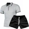 Novo terno Polo casual masculino simples de cor listrada combinada slim
