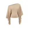 Design Sensual de Menina com Uma Manga Só Irregular Manga Longa Malha Primavera Nova Chegada Emagrecedor Mostrando a Silhueta Ombro a Ombro Top de Temperamento Feminino